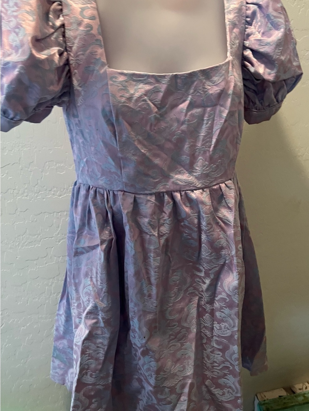 BNWT Dolls Kill Sugar Thrillz Lavender Brocade Puff Sleeve Dress Size Small